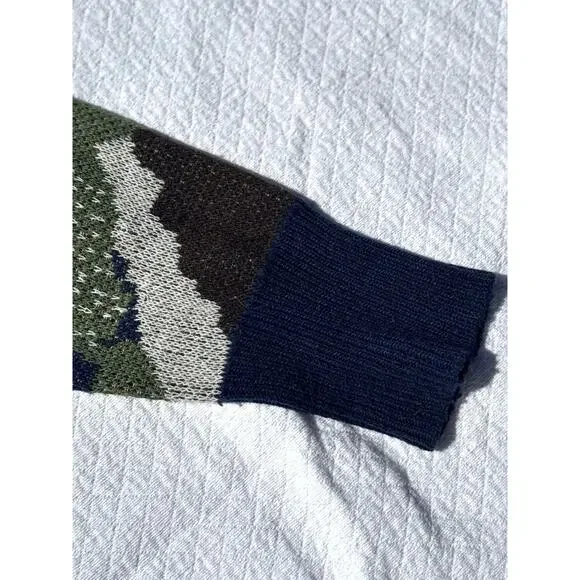 Oddi Camo Knit Hoodie Sweater Large Green Purple Navy Pullover Casual Streetwear - Picture 4 of 11